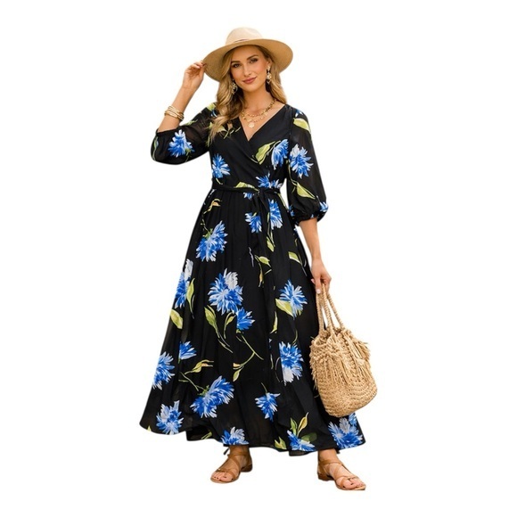 Vince Camuto Dresses & Skirts - Vince Camuto Rich Black True Blue Floral Maxi Dress Size Small Romantic Boho NWT